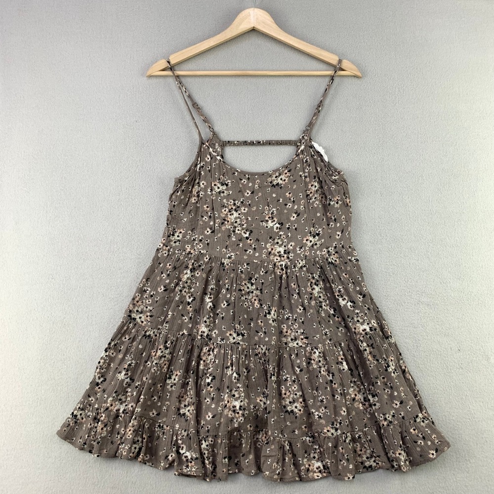 Bear Dance Mini Dress Women Small Brown Floral Boho Tiered Rayon Strappy
